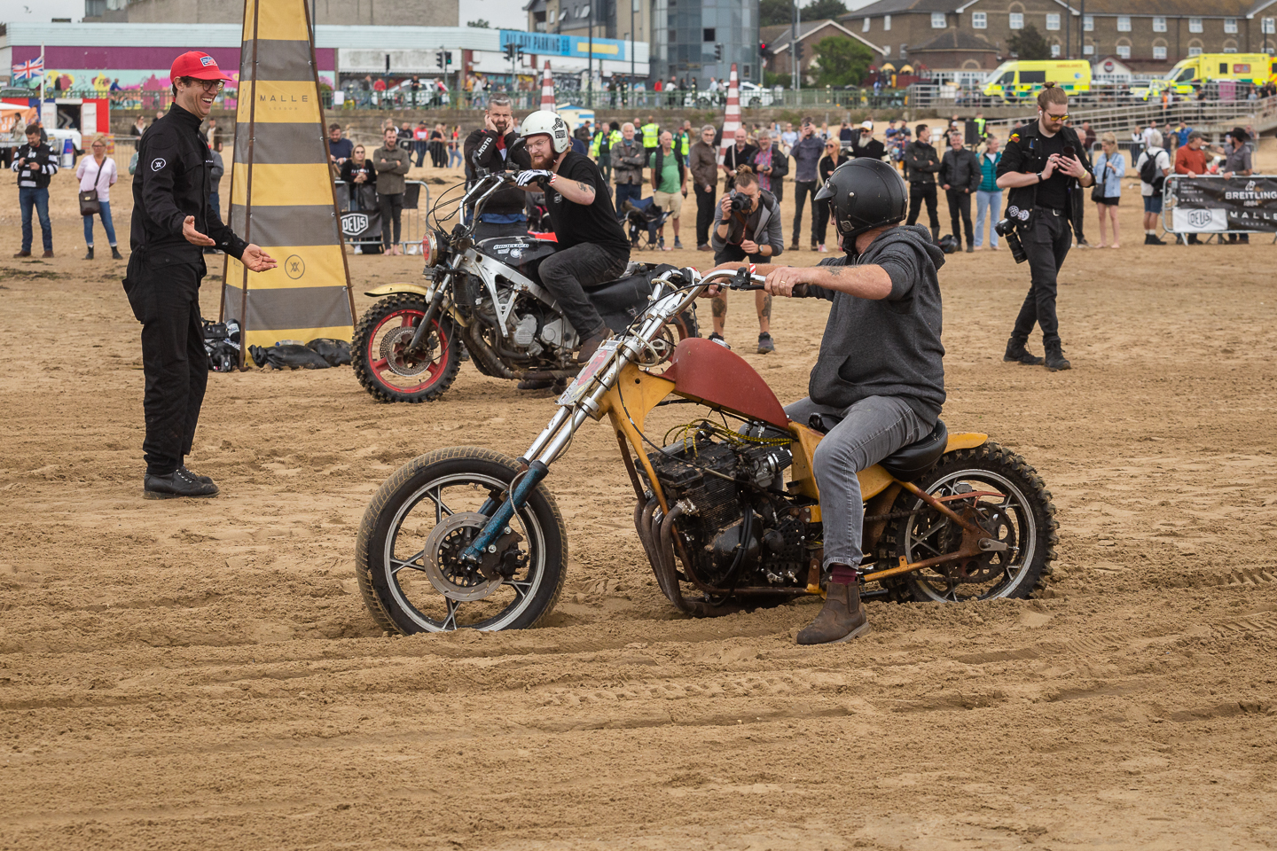 Chopper motorcycles racing on sand