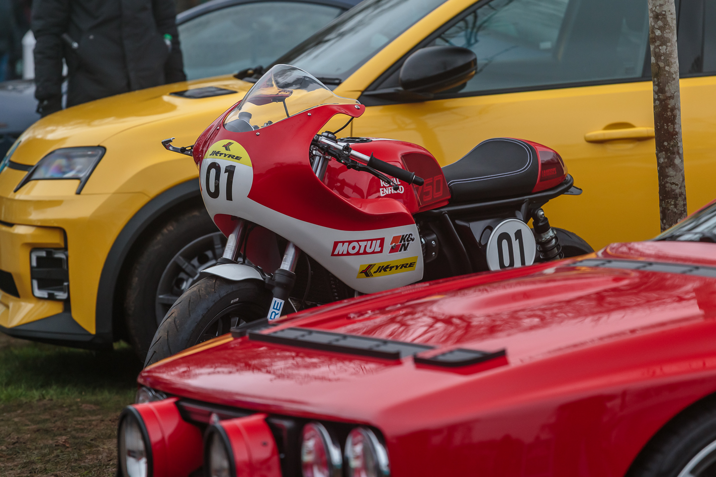 Red and white Royal Enfield 750GT prototype